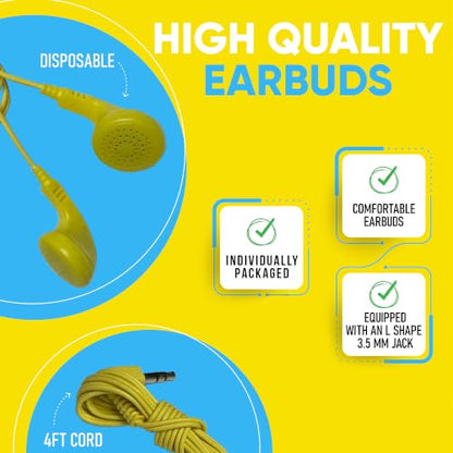 10 Pack Bulk Wired Earphones, In Ear Earbud Headphones with 3.5mm Jack, 4ft Tangle Free Cable, Comfortable Fit, Affordable and Cost Effective, Ideal for School Classroom Testing Students, Mix