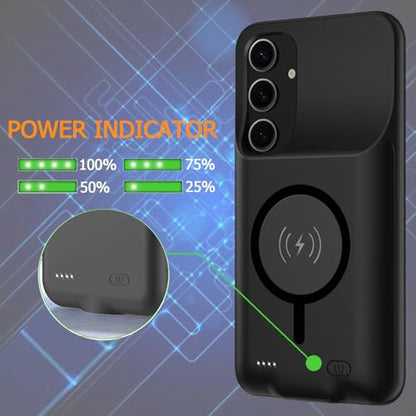 Battery Case for Galaxy S25 Plus,Upgraded 12000mAh Rechargeable Portable Extended Battery Pack Supported Qi Wireless Charging Case Compatible with Galaxy S25 Plus(6.7 inches) Charging Case-Black - size: Galaxy S25 Plus