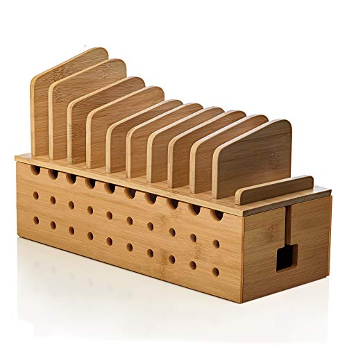 Prosumer's Choice 10 Device Bamboo Cell Phone Charging Stations | Clutter Organizer/Charging Stand for Mobile, iPhone, Laptops & Tablets | Best Mobile Accessories