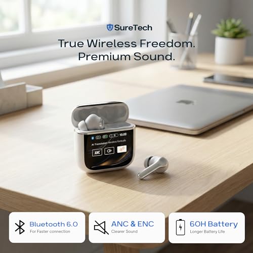 ANC Noise Cancelling Earbuds, Bluetooth 6.0, 60H Battery, White