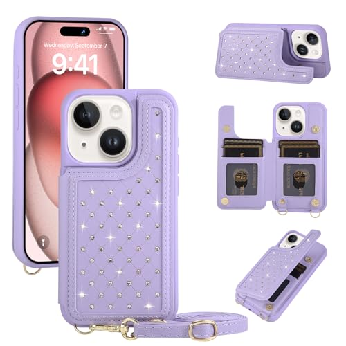 for iPhone 11 Wallet Case with Card Holder Slots and Strap, RFID Blocking Magnetic Flip Folio Cover, Crossbody Purse Protection Case with Kickstand,Purple Diamond - color: Purple Diamond, size: iPhone 11(6.1")