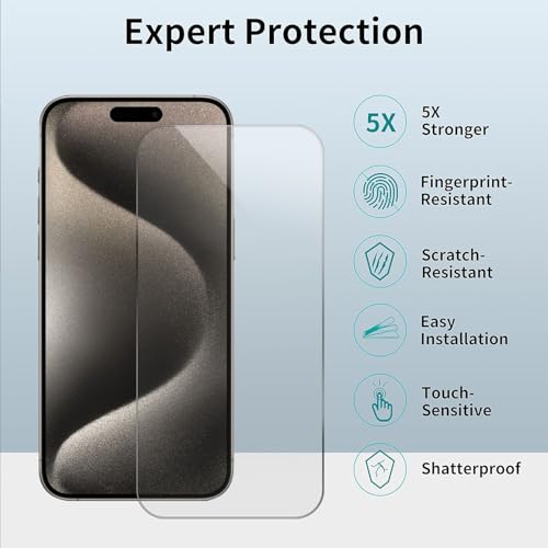 ImpactStrong 3-Pack Shatterproof Tempered Glass Screen Protector for iPhone 15 / iPhone 16 [Easy Installation Frame] [Bubble Free] [9H Hardness] [Full Coverage] Case Friendly, 6.1 Inch - size: iPhone 16/15