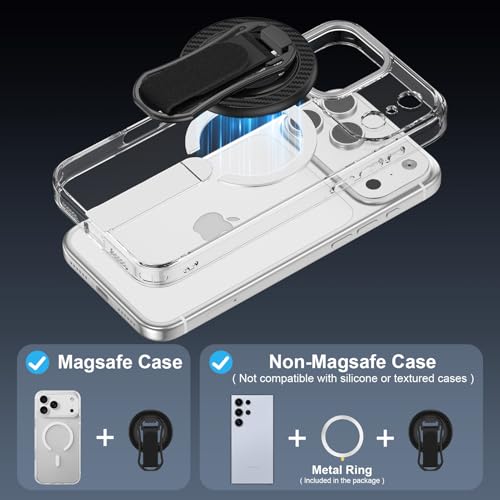 Magnetic Phone Ring for Magsafe iPhone17 Grip Stand Samsung S26 Ring Grip - color: Black+Black