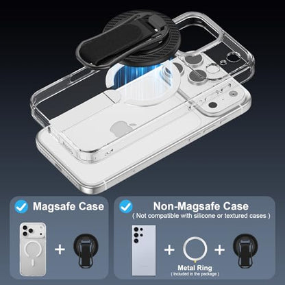 Magnetic Phone Ring for Magsafe iPhone17 Grip Stand Samsung S26 Ring Grip - color: Black+Black
