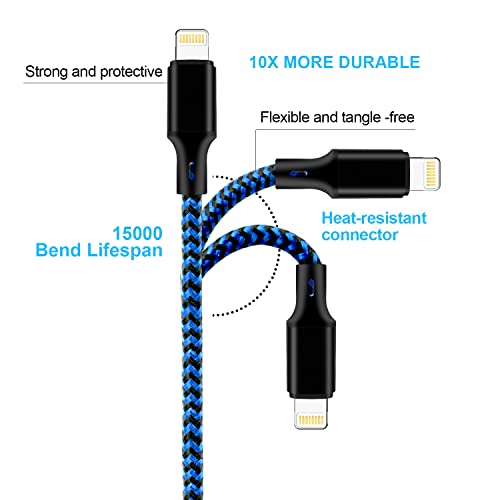 USB C to Lightning Cable, 5 Pack Fast PD iPhone Charger Cord (BlackBlue) - color: Black Blue, style: USB-C to L