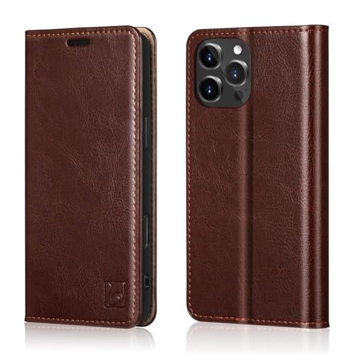 Belemay Compatible with iPhone 16 Pro Case Wallet, Durable Genuine Leather, RFID Blocking Card Holders, Shockproof TPU Shell, Kickstand, Drop Protection, Protective Flip Cover, Brown - color: Brown, size: iPhone 16 Pro