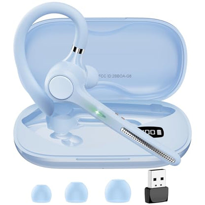 Ngsod Bluetooth Headset V5.4,USB Dongle Wireless Earpiece with Mic for Work - color: Light Blue
