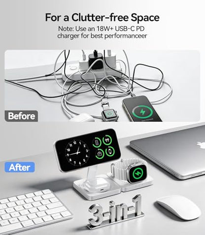 Wireless Charger for iPhone, 3-in-1 Magnetic Charging Station for Apple - color: White