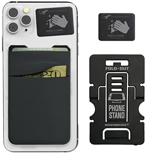 Gecko Travel Tech Double Pocket - Adhesive Card Holder - Cell Phone Pouch - Stick on Spandex Pocket - Carry Credit Cards and Cash (GRAY-BLANK-) - color: GRAY--BLANK--