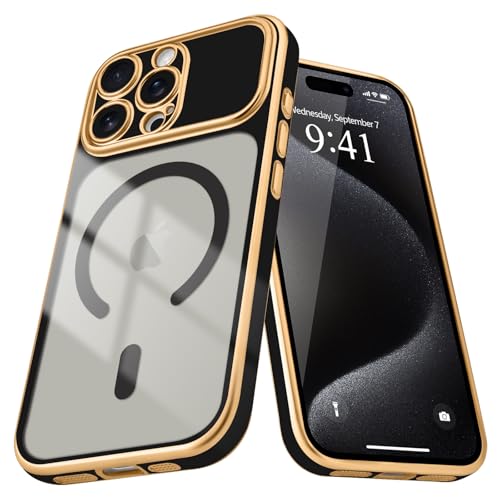for iPhone 15 Pro Case Clear Compatible with MagSafe, Black | Magnetic Plating Clear Luxury Elegant Cover for Women men. Slim Soft TPU Shockproof Protective phone case - color: Black, size: iPhone 15 Pro