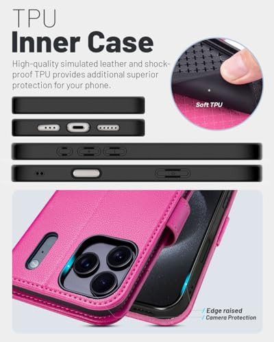 OCASE Compatible with iPhone 17 Pro Wallet Case, PU Leather Flip Folio Case with Card Holders RFID Blocking Kickstand [Shockproof TPU Inner Shell] Phone Cover 6.3 Inch 2025, Rose - color: Rose