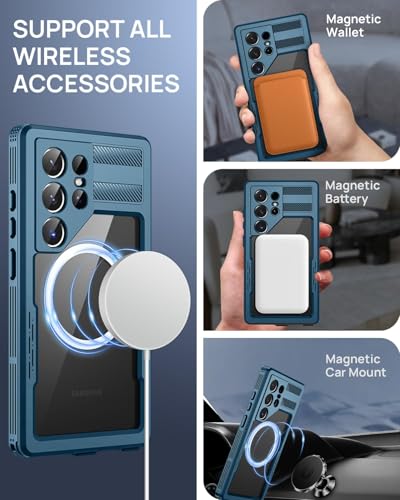 Lanhiem Magnetic for Samsung Galaxy S25 Ultra Case, IP68 Waterproof Dustproof Case, [Compatible with Magsafe] [Built-in Lens & Screen Protector] Full Body Shockproof Rugged Phone Cover 6.9 inch, Blue - size: for Galaxy S25 Ultra
