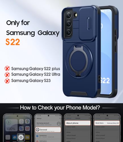JAME for Samsung Galaxy S22 Case with Ring Stand & Slide Camera Cover Blue - color: Blue, size: Galaxy S22