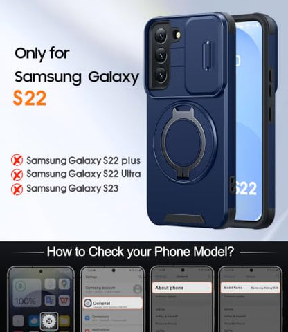 JAME for Samsung Galaxy S22 Case with Ring Stand & Slide Camera Cover Blue - color: Blue, size: Galaxy S22