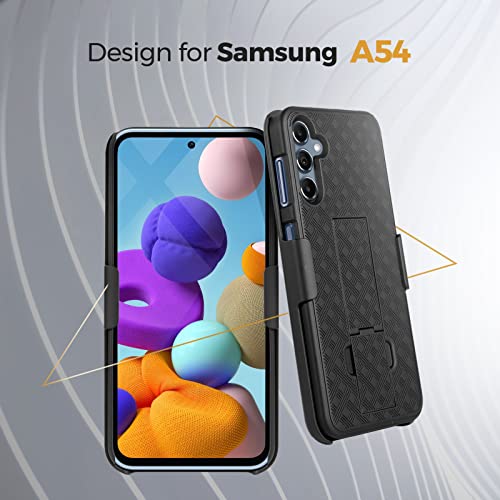 MOTIVE for Samsung Galaxy A54 Case with Belt Clip, Rigid, Kickstand | 6.4" | Ranger v1 Series, Black, 360° holster, open-top/open-bottom port access, textured grip, slim design - size: A54
