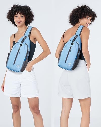 WATERFLY Sports Crossbody Sling Backpack Sling Bag Chest Bag Daypack for Cycling Hiking Running Men Women | Small Hiking bag,Multi-compartment storage,Water-resistant,Breathable back pad,Reversible adjustable shoulder strap - color: Starry Night Light Blu