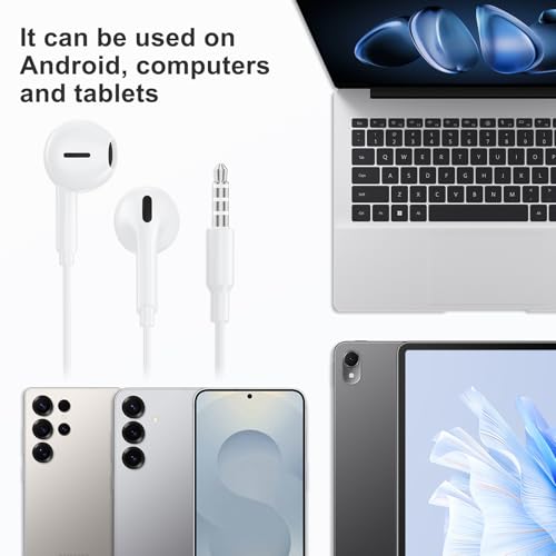 2 Pack Wired Earbuds with 3.5mm AUX Plug Headphones,Earphones with Microphone, Corded for 3.5mm Jack Ear Buds for iPhone, Samsung, Computer, Laptop, School Students, Women, Small Ear (White) (White)