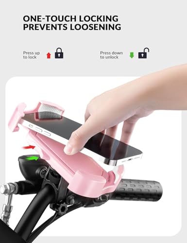 ROCKBROS Bike Phone Holder Security Lock Shockproof Bicycle Phone Mount 2PC - color: 2 Pack - Handlebar Mount Pink + White
