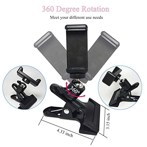 PRAQECZ Clip Clamp Phone Holder, Cell Phone Stand for Desk/Table/Glass Door/Desktop Baffle/Easel，360° Adjustment Metal Clamp Mount Compatible with 3.5-6.5 inch Smart Phones