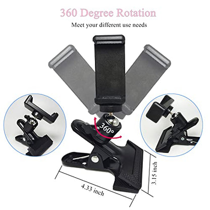 PRAQECZ Clip Clamp Phone Holder, Cell Phone Stand for Desk/Table/Glass Door/Desktop Baffle/Easel，360° Adjustment Metal Clamp Mount Compatible with 3.5-6.5 inch Smart Phones