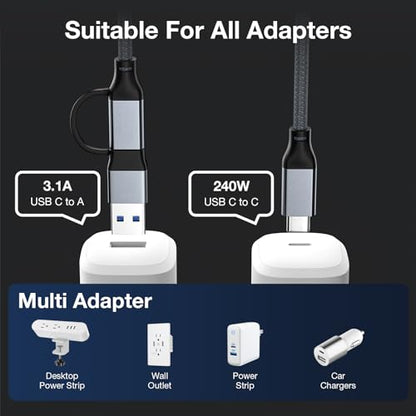 240W USB C Cable 6.6FT, 20Gbps USB C 3.2 Gen 2 Cable, USB to USB C Cable - color: Gray, size: 6.6ft