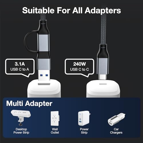 240W USB C Cable 15FT, 20Gbps USB C 3.2 Gen 2 Cable, USB to USB C Cable - color: Gray, size: 15ft