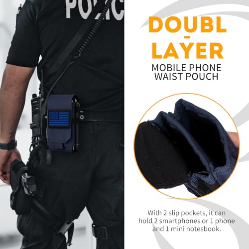 Dual Tactical Phone Pouch Molle Phone Holster Double Capacity Holder Universal Utility EDC Pouch for iPhone 17 Pro Max/17 Pro/16 Pro Max/16 Pro/15 Pro Max/15 - color: Deep Blue