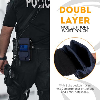 Dual Tactical Phone Pouch Molle Phone Holster Double Capacity Holder Universal Utility EDC Pouch for iPhone 17 Pro Max/17 Pro/16 Pro Max/16 Pro/15 Pro Max/15 - color: Deep Blue