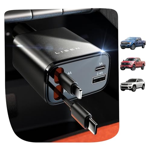 LISEN Retractable Car Charger 4 in 1 for Cars, 84W Retractable USB C, Black - color: Black, size: 31.5 Inch