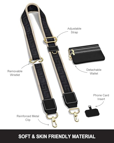 Nipichsha Crossbody Phone Strap with Wallet, Clip and Go Strap for Phone - color: Black Great Wall