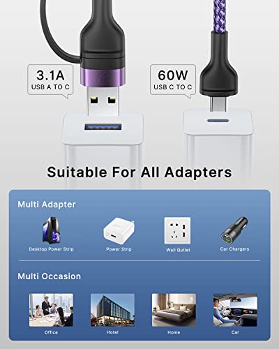 4-in-1 USB C Cable, USBC Lightning Cable USB C to C Charging Cable 60W PD [Fast & Data Sync] 4 in 1 Multi Charger for iPhone 16 15 14 13 12,MacBook Pro 2024 iPad mini 6/Pro,Samsung Galaxy - color: Purple, size: 3FT