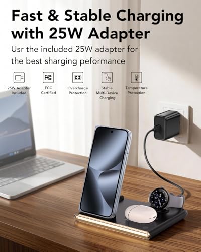 3 in 1 Wireless Foldable Charging Station for Google Pixel Watch 5 4 - color: Black