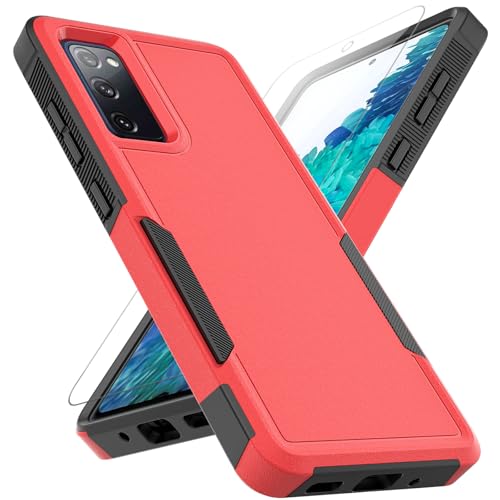 for Samsung Galaxy S20 FE 5G Case: Dual Layer Protective Heavy Duty Cell Phone Cover Shockproof Rugged with Screen Protector - Military Protection Bumper Tough - Samsung Galaxy S20 FE 5G, Red - color: Red (PC) + Black (TPU)