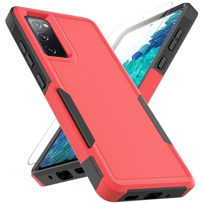 for Samsung Galaxy S20 FE 5G Case: Dual Layer Protective Heavy Duty Cell Phone Cover Shockproof Rugged with Screen Protector - Military Protection Bumper Tough - Samsung Galaxy S20 FE 5G, Red - color: Red (PC) + Black (TPU)