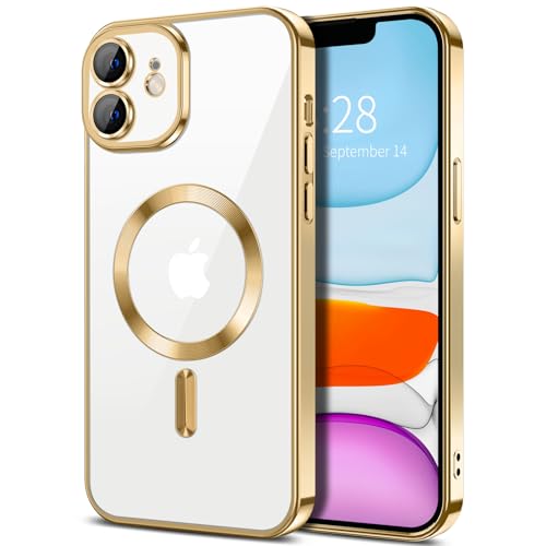 Hython Magnetic Clear for iPhone 11 Case with Camera Lens Protector [Compatible with MagSafe] Luxury Plating Edge Slim Soft TPU Cover Protective Phone Case for iPhone 11 6.1", Gold - color: Gold, size: Iphone 11 - 6.1 Inch