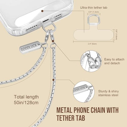Dadanism Phone Wrist Strap Metal Phone Chain Wristlet Strap, Silver