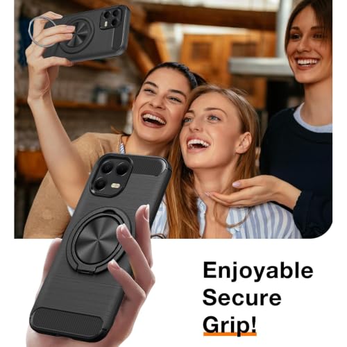 Compatible for T-Mobile REVVL 8 Pro / T Phone 3 Pro 5G Phone Case with Screen Protector, 360° Rotatable Ring Holder & Kickstand, Shock Absorbing Flexible TPU Rubber Protective Cover Case (Black) - color: Revvl 8 Pro Black