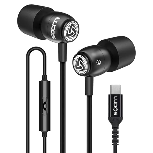 LUDOS Clamor USB C Headphones for iPhone 17 16 15 Pro Max Plus Air iPad Pro, 5 Years Warranty, USB-C Earbuds for Samsung Galaxy S26 S25 S24 S23 Ultra S22 S21 FE S20 A55 A54 A53, USB Type C Earphones - color: Black, style: USB-C