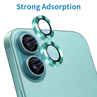 Designed for iPhone 16 and 16 Plus Camera Lens Protector, Metal Lens Cover 9H Tempered Glass Camera Cover Anti Scratch Shockproof Screen Protector - color: Teal