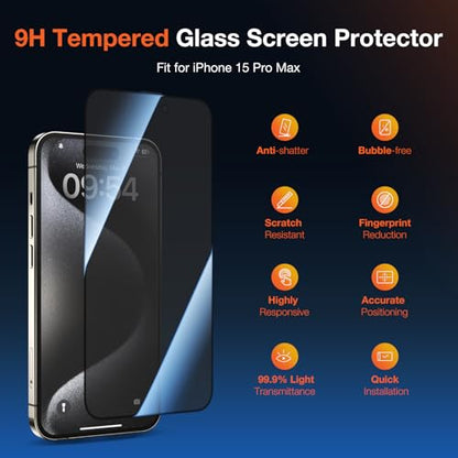 KUZOOM 2Pack Privacy Tempered Glass Screen Protector for iPhone 15 Pro Max - color: Black 15Pro Max