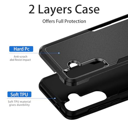 Designed for Samsung Galaxy A15 Case, Black Dual Layer, Heavy Duty Shockproof Tough Rugged Protective Cover for Galaxy A15 5G 6.5-inch, Black - size: for Samsung Galaxy A15