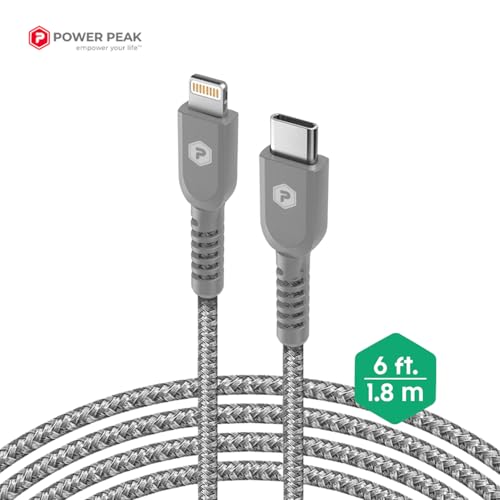 USB-C to Lightning Cable, 6ft Braided Nylon Metallic iPhone Charger Cord, (MFi Certified) Sync Cable Compatible with iPhone Lightning Port Devices | Silver - size: 6 FT