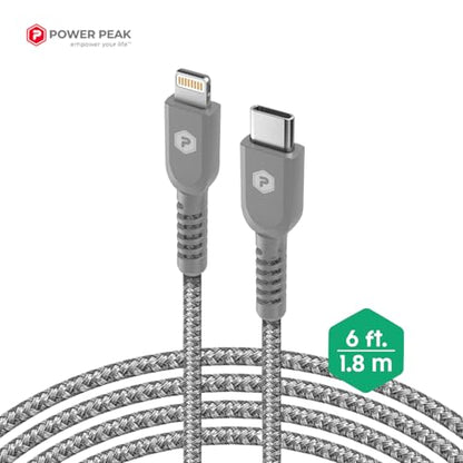 USB-C to Lightning Cable, 6ft Braided Nylon Metallic iPhone Charger Cord, (MFi Certified) Sync Cable Compatible with iPhone Lightning Port Devices | Silver - size: 6 FT