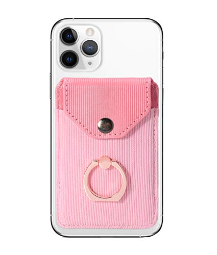 Self Adhesive Phone Card Wallet with Ring Stand Flip Cover Dark Pink - color: Dark Pink