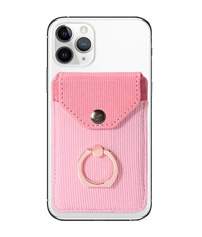 Self Adhesive Phone Card Wallet with Ring Stand Flip Cover Dark Pink - color: Dark Pink
