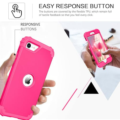 BENTOBEN for iPhone SE 2022 Case and iPhone SE 2020 Case, Heavy Duty 3 in 1 Full Body Rugged Shockproof Hybrid Hard PC Soft Rubber Girls Women Boys Cover for iPhone SE 3rd/2nd Gen, Hot Pink - color: Hot Pink