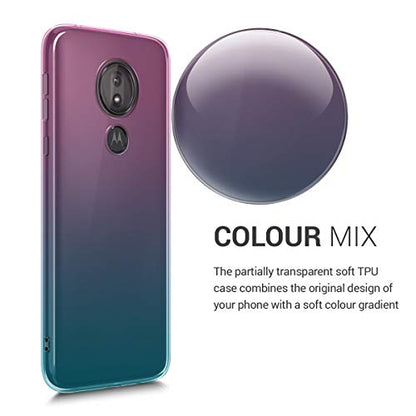 kwmobile Case Compatible with Motorola Moto G7 Power - Case Transparent Gradient Phone Cover - Bicolor Dark Pink/Blue/Transparent