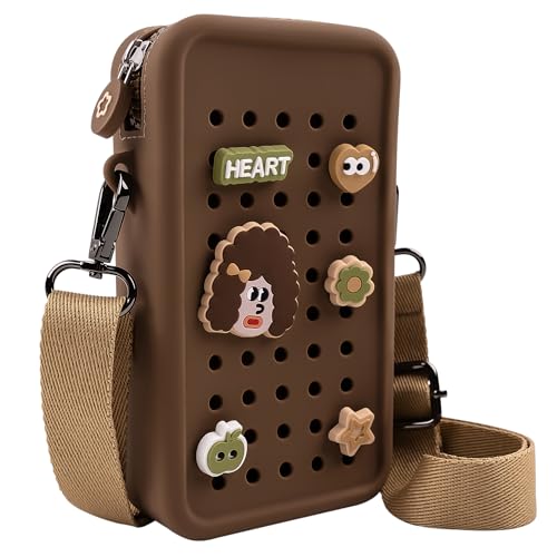 Candy Small Crossbody Bag with Wide Shoulder Strap and Larger Holes for Charms – Adjustable, Stylish, and Comfortable Everyday Bag (Brown) - color: Brown(updated)