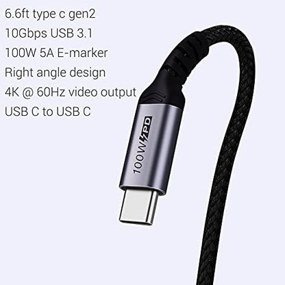 USB C to USB C Cable 100W, 2-Pack 6.6ft Right Angle - size: 100w - 6ft, 6ft
