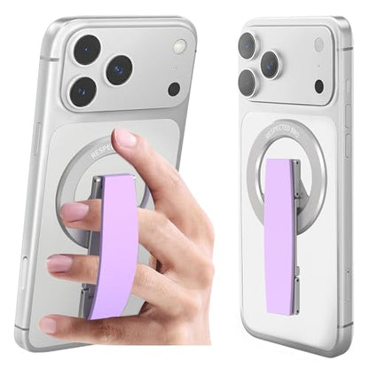 RESPECTED-BRO-Magnetic-Phone-Grip-Stand, Magnetic Phone Ring Holder Kickstand with Silicone Finger Strap, Compatibility for iPhone 17/16/15/14/13/12, Android, and More (Purple) - color: Purple